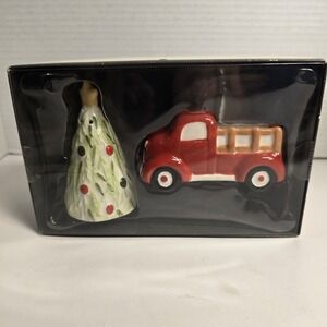 Threshold‎ Salt and Pepper Shaker Set Christmas Truck Tree Earthenware 2 Piece